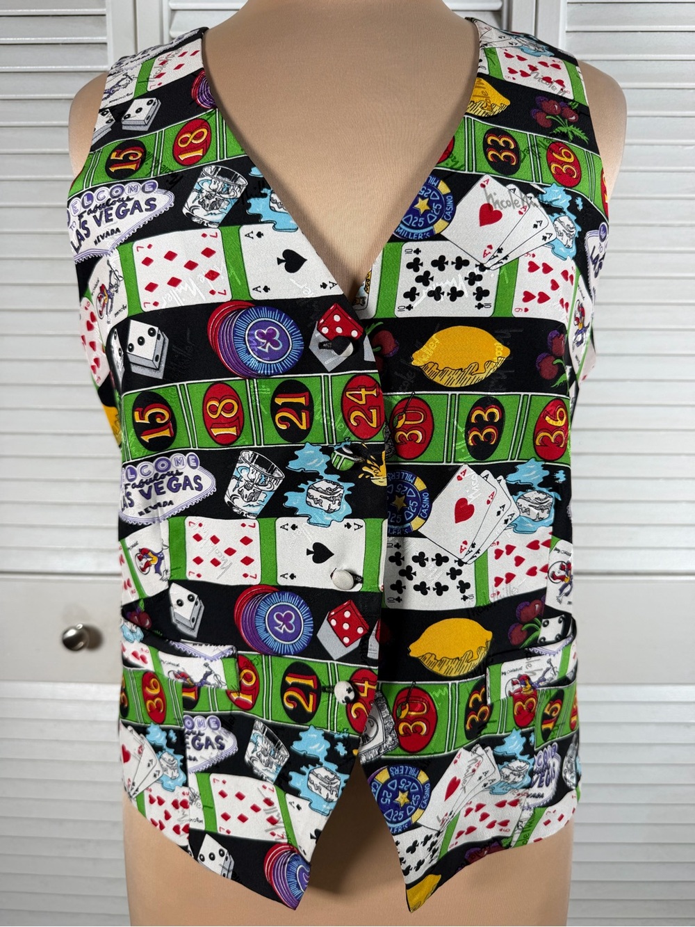 Vintage Nicole Miller 100% Silk Las Vegas Casino Novelty Vest Size L